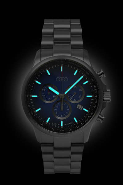 Audi Chronograph Edelstahl, silber/blau