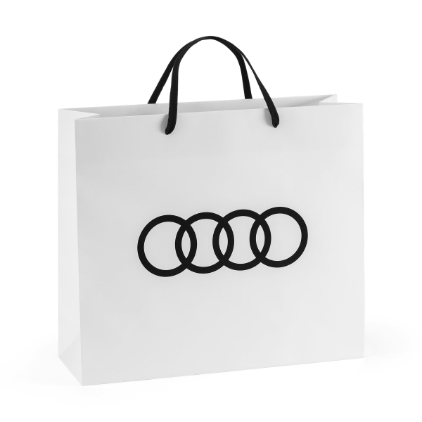Audi Tragetasche Papier M, weiß/schw,50er VPE