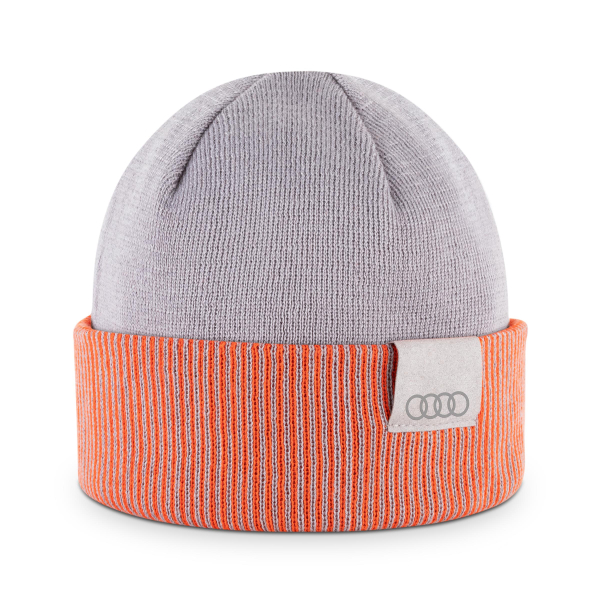 Audi Wende-Strickmütze, orange-hellbraun