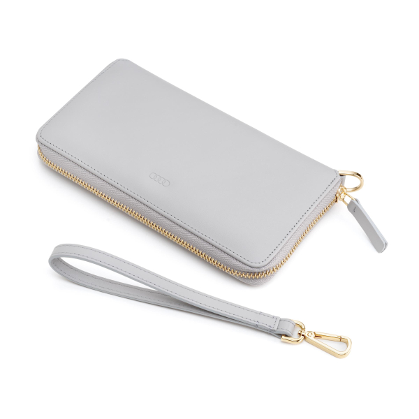 Audi Geldbörse Leder mit Handschlaufe, Damen, grau