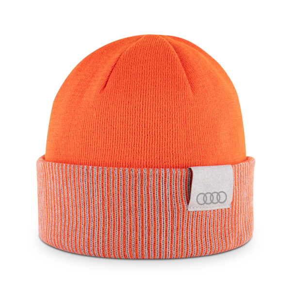 Audi Wende-Strickmütze, orange-hellbraun