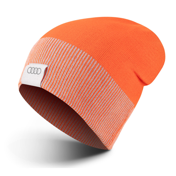 Audi Wende-Strickmütze, orange-hellbraun
