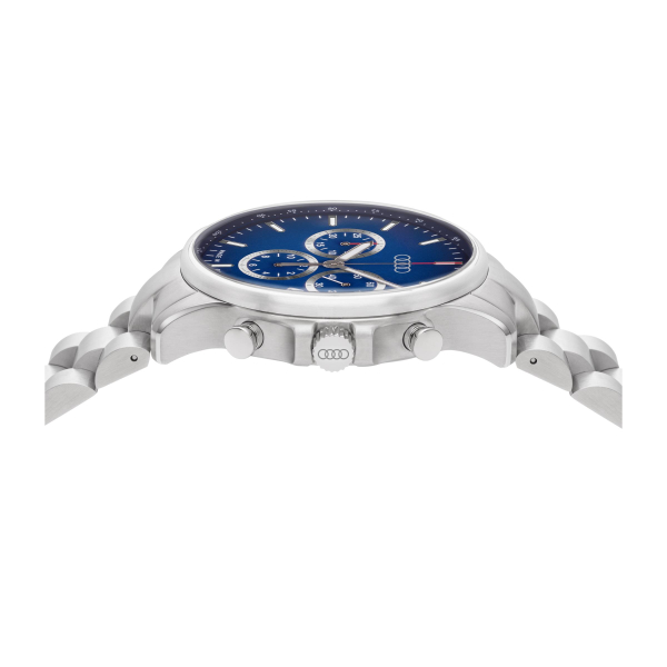 Audi Chronograph Edelstahl, silber/blau