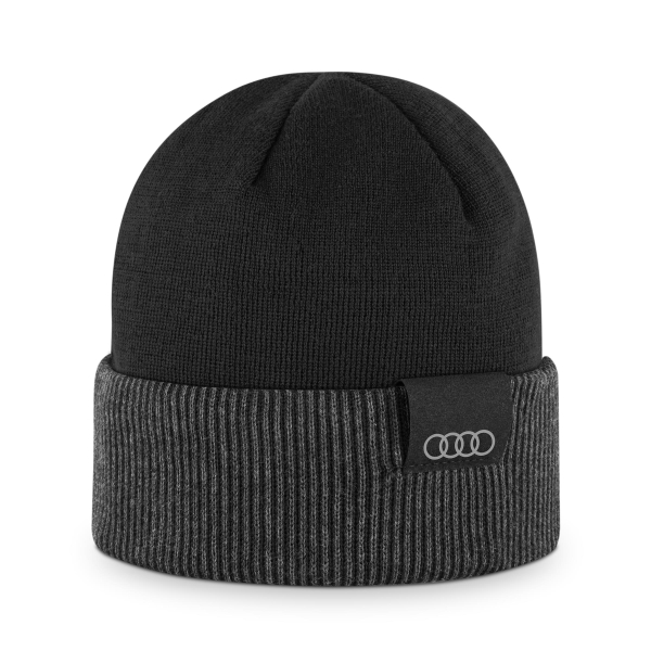 Audi Wende-Strickmütze, schwarz-grau