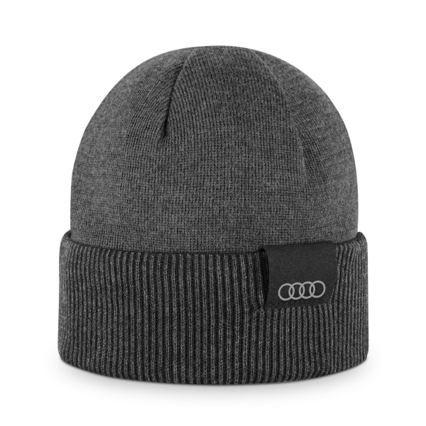 Audi Wende-Strickmütze, schwarz-grau